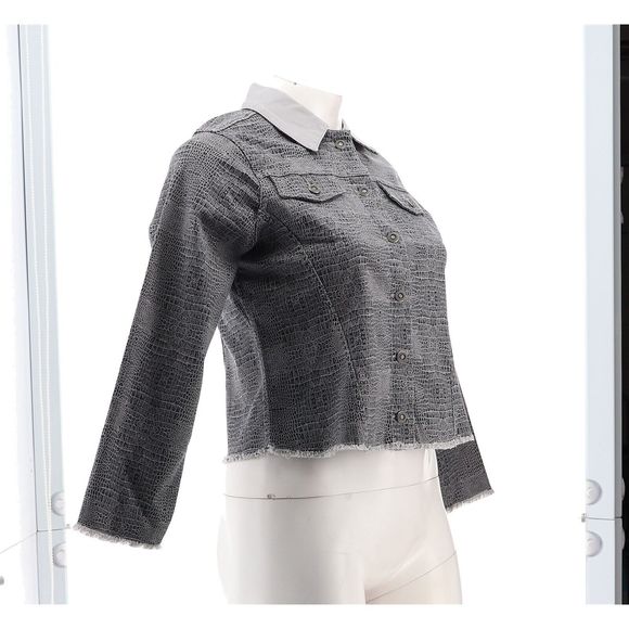 DG2 Diane Gilman Reversible Twill Jean Jacket Gray Croco 7529882 - Picture 8 of 9